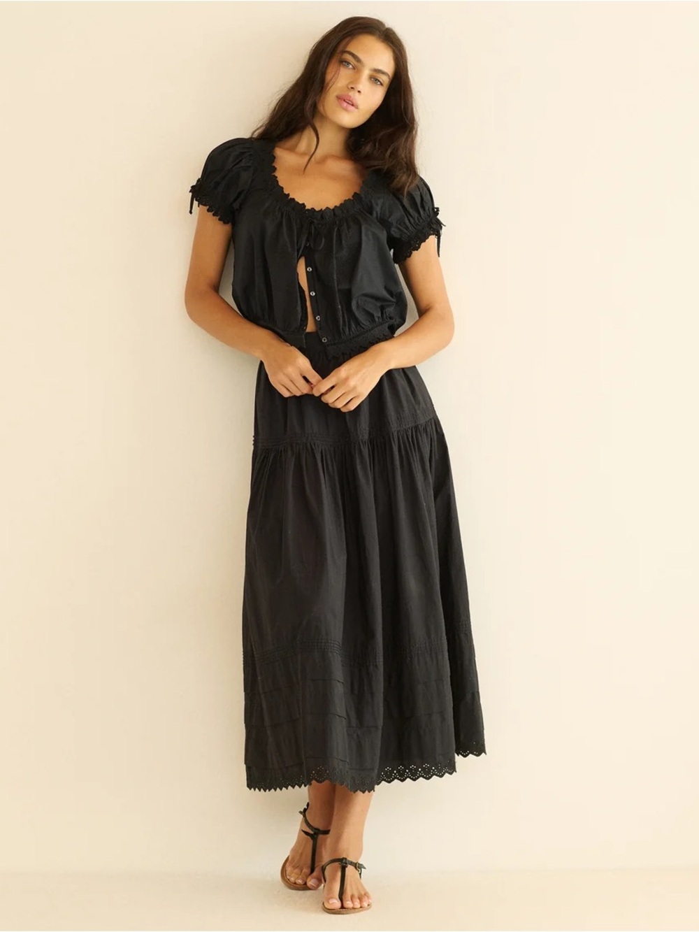Doen Sebastiane black cotton poplin midi skirt